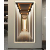 Gold Frame Modern 3D Effect Crystall Procelein Painting With Lighting